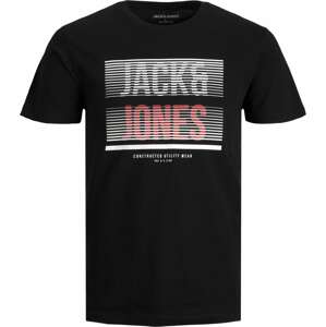 JACK & JONES Tričko 'BRIX' červená / černá / bílá