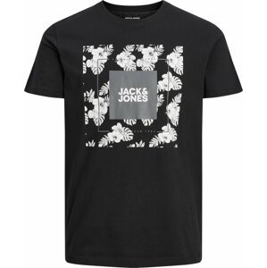 JACK & JONES Tričko 'TROPICANA' černá / bílá