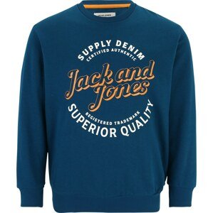 Jack & Jones Plus Mikina 'MIKK' námořnická modř / jasně oranžová / bílá