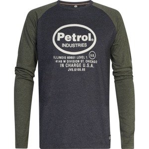 Petrol Industries Tričko khaki / černý melír / bílá