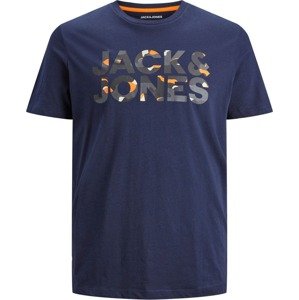 JACK & JONES Tričko 'RAMP' námořnická modř / šedá / tmavě šedá / oranžová