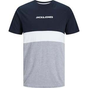 JACK & JONES Tričko 'REID' námořnická modř / šedý melír / bílá