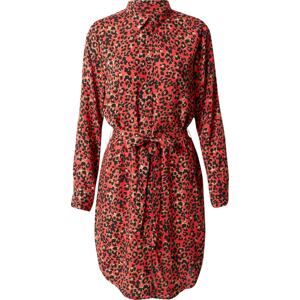 ICHI Košilové šaty 'VERA' písková / světle červená / černá