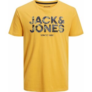 JACK & JONES Tričko 'JAMES' chladná modrá / zlatě žlutá / kámen / černá