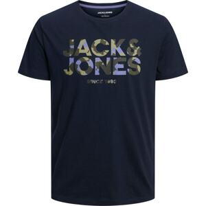 JACK & JONES Tričko 'James' námořnická modř / khaki / světle fialová