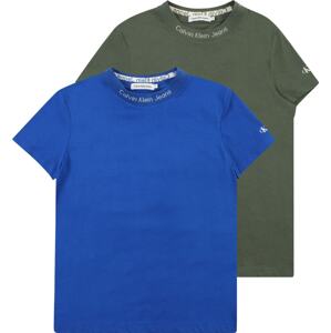 Calvin Klein Jeans T-Shirt 'INTARSIA' modrá / olivová / bílá
