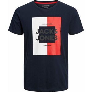 JACK & JONES Tričko 'Oscar' námořnická modř / antracitová / červená / bílá