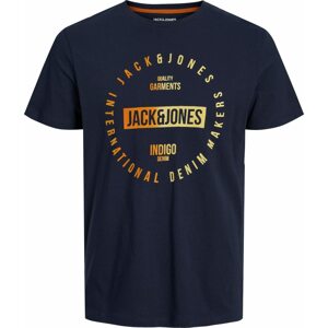 JACK & JONES Tričko 'OLIVER' námořnická modř / žlutá / zlatě žlutá