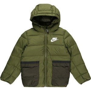 Zimní bunda Nike Sportswear olivová / trávově zelená / černá / bílá
