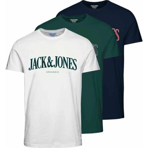 Tričko 'HOOK' jack & jones námořnická modř / zelená / ohnivá červená / bílá