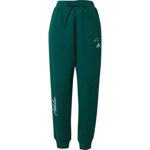 Sportovní kalhoty 'Scribble Embroidery Fleece' ADIDAS SPORTSWEAR tmavě zelená / bílá