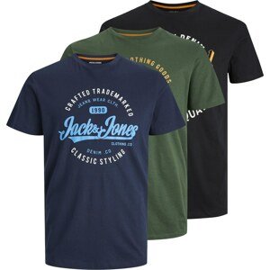 Tričko 'MIKK' jack & jones marine modrá / zelená / černá / bílá