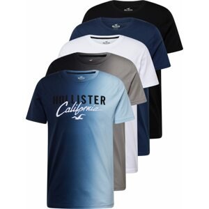 Tričko Hollister modrá / hnědá / černá / bílá
