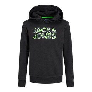Jack & Jones Junior Mikina 'Miles' šedá / svítivě zelená / černá
