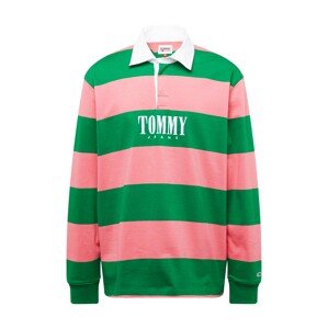 Tommy Jeans Tričko trávově zelená / světle růžová / bílá