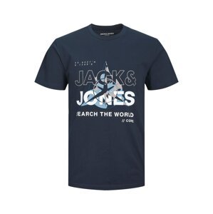 JACK & JONES Tričko 'Hunt' modrá / námořnická modř / šedá / bílá