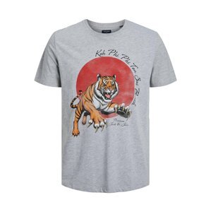 JACK & JONES Tričko 'TIGER' šedý melír / oranžová / červená / černá