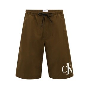 Calvin Klein Swimwear Plavecké šortky olivová / bílá