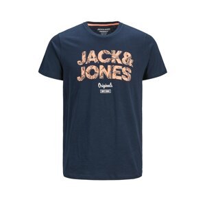 JACK & JONES Tričko 'Lefo'  námořnická modř / bílá / pastelově oranžová