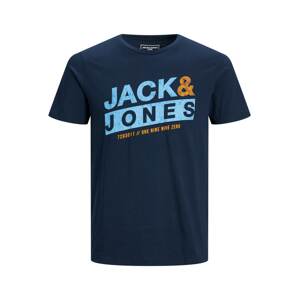 JACK & JONES Tričko 'Liquid'  námořnická modř / světlemodrá / oranžová