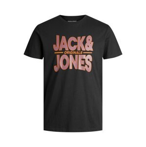 JACK & JONES Tričko  černá / tmavě červená / oranžová