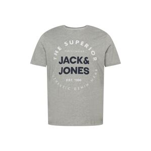 Jack & Jones Plus T-Shirt 'HERRO'  šedý melír / bílá / noční modrá