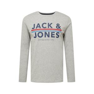 JACK & JONES Tričko 'Ron'  světle šedá / červená / světlemodrá / marine modrá