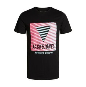 JACK & JONES Tričko 'Booster'  pink / černá / bílá