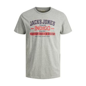 JACK & JONES Tričko  námořnická modř / šedý melír / světle červená