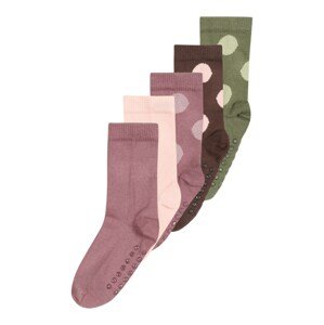 Lindex Ponožky  hnědá / zelená / orchidej / růžová